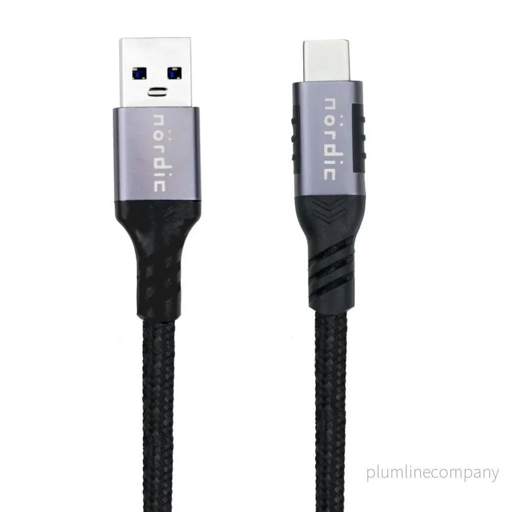 NÖRDIC 20cm USB3.2 Gen1 USB-C till A nylonflätad kabel snabbladdning 3A 5Gbps Power Delivery PD 60W