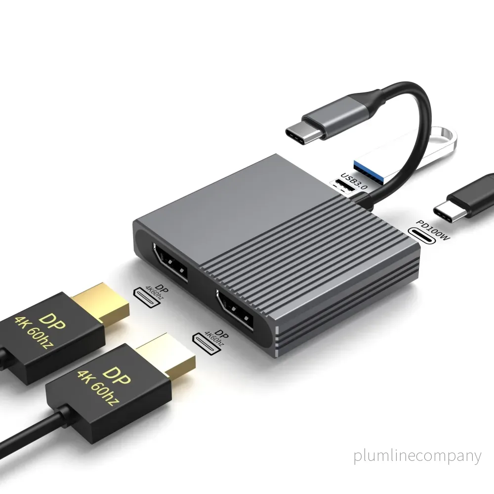 NÖRDIC 1 till 4 USB-C Dockningsstation 2xDP4K60Hz Dubbel skärm 1xUSB-C PD100W 1xUSB-A 5G NÖRDIC 1 till 4 USB-C Dockningsstation 2xDP4K60Hz Dubbel skärm 1xUSB-C PD100W 1xUSB-A 5G