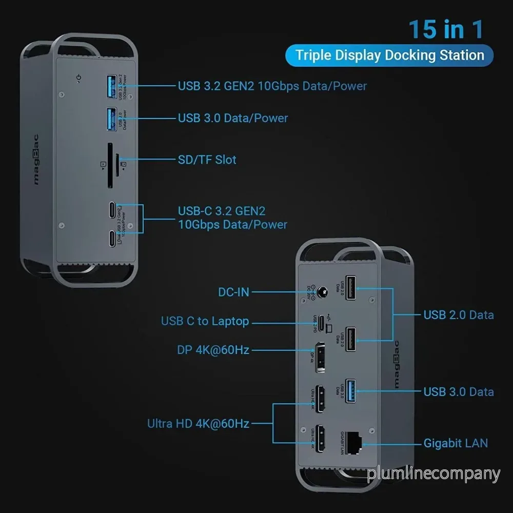 NÖRDIC 1 till 15 USB-C dockningstation trippla monitorer 2xHDMI 1xDP 4K60Hz 7xUSB 1xUSB-C PD65W 1xRJ45 1xSD 1xMicro SD Thunderbolt 3/4 USB4 - Bild 2
