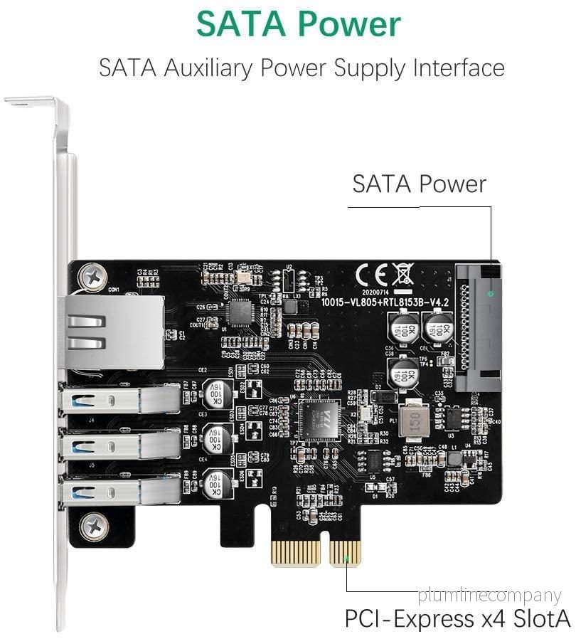 Maiwo KC015 PCI Express x1kort till 3xUSB3.0 5Gbps och 1x Gigabit Ethernet - Bild 3