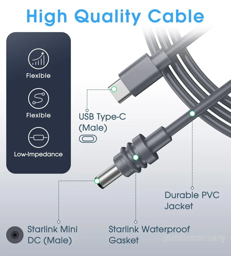 Starlink 5m Mini-kabel USB-C till DC Vattentät 100W Ingång Utomhus Camping Resa Arbete - Bild 3
