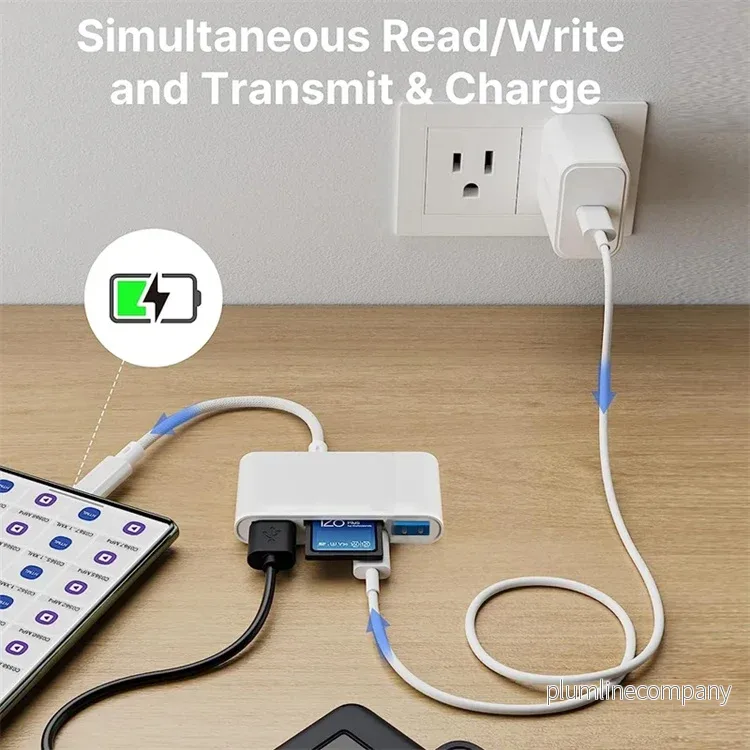 NÖRDIC USB-C Kortläsare 2 Slot SD, MicroSD 3xUSB-A 1xUSB-C Laddning 30W UHS-I - Bild 2
