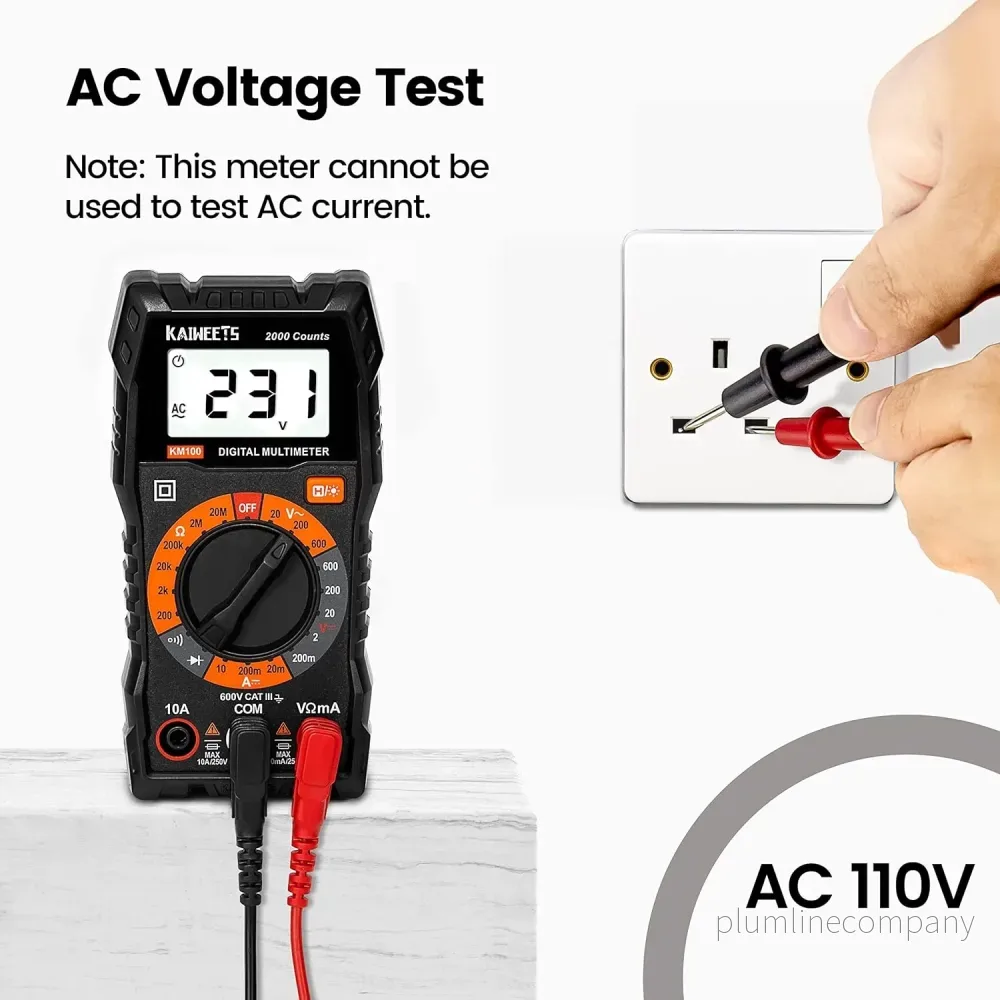 Digital multimeter, DC-/AC-voltmeter, ohm-, volt- och amperemätare samt kontinuitets- och diodspänningstestare för hushållsuttag - Bild 2