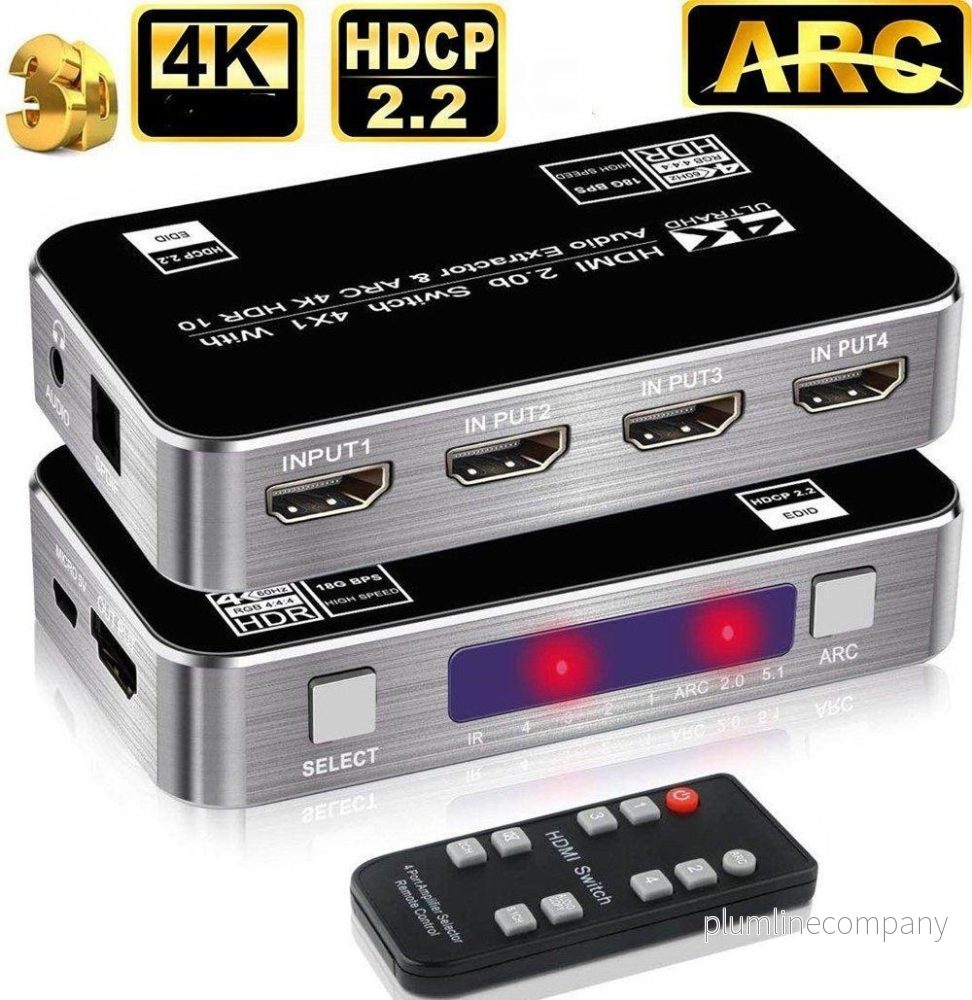 NÖRDIC HDMI Switch 4 till 1 med Audio Extractor och ARC 4K60Hz MHL Dolby True SPDIF Stereo 3D NÖRDIC HDMI Switch 4 till 1 med Audio Extractor och ARC 4K60Hz MHL Dolby True SPDIF Stereo 3D
