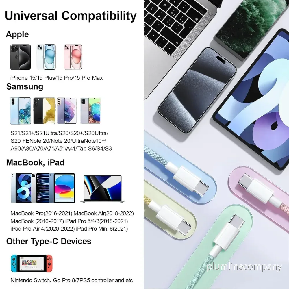 NÖRDIC 0,5m USB 2.0 USB-C till C kabel för iPhone 15/15 Pro/15 Plus/15 Pro Max 3A 480Mbps 60W gul - Bild 2