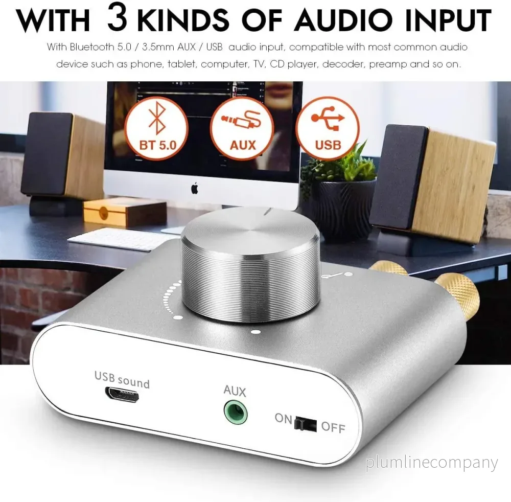 NÖRDIC Bluetooth 5.0 Stereo amplifier digital Audio Class D förstärkare 2x50W AUX/USB/BT silver - Bild 3