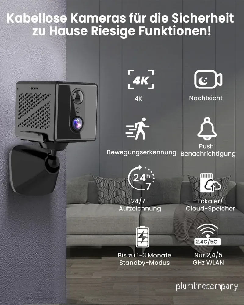 4K Övervakningskamera 5GHz WiFi Mini-kamera, Nattseende, Rörelsesensor, Lång batteritid, Fjärrvisning - Bild 2