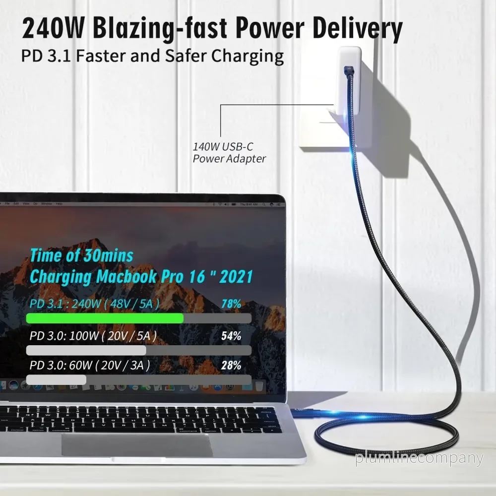 NÖRDIC 1m Thunderbolt 5 kabel 80Gbps dataöverföring 240W laddning 120Gbps bandbredd 16K60Hz 8K60Hz 4K540Hz - Bild 3