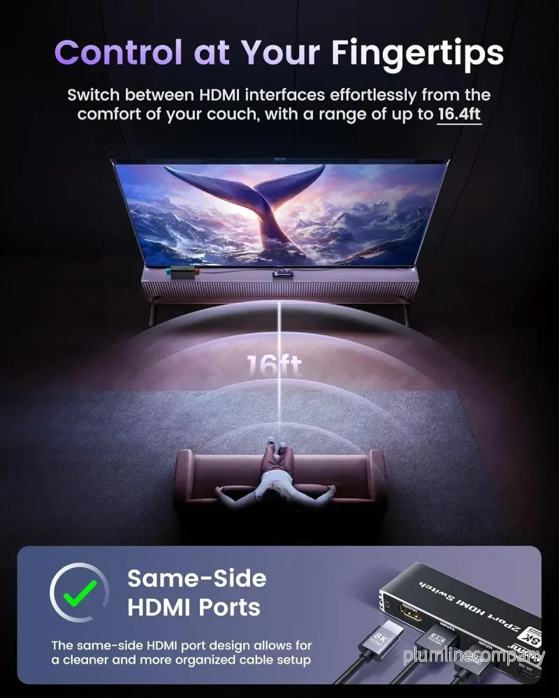 NÖRDIC HDMI 2.1 Switch 2 till 1 8K60Hz 4K@120Hz med fjärrkontroll, Aluminum - Bild 2