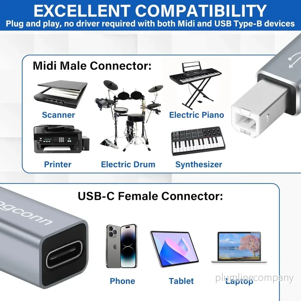 NÖRDIC USB-C till USB B adapter för skrivare och MIDI enheter Stödjer Data Synk - Bild 2