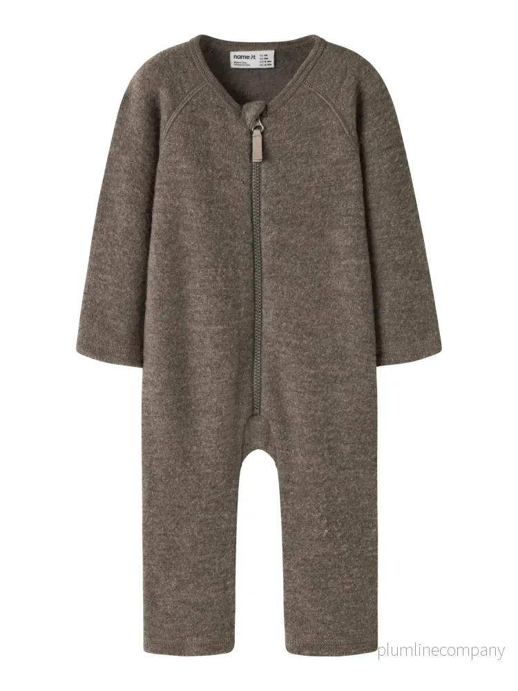 MERINOULL SPARKDRÄKT - NBFWMINO WOOL BRU LS SUIT - Morel