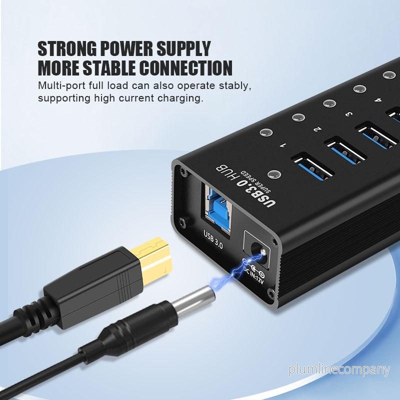 NÖRDIC powered 11-ports USB 3.0 HUB 5Gbps 1,2mm kabel aluminium svart med nätdel - Bild 3
