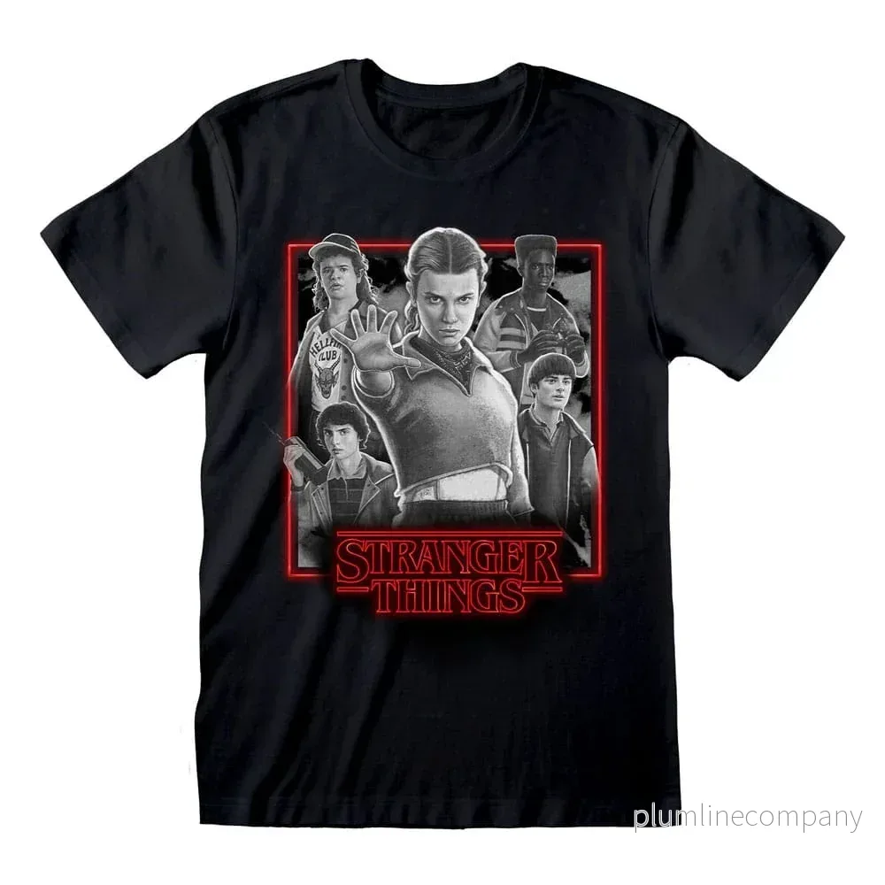 Stranger Things T-Shirt med Karaktärer i Glödande Box – Svart och Vit Stranger Things T-Shirt med Karaktärer i Glödande Box – Svart och Vit
