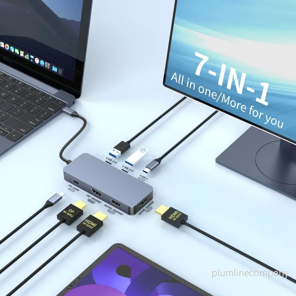 NÖRDIC USB-C 1 till 7 Dockningsstation 2xHDMI 1xDP 1xUSB-C PD100W 1xUSB-C 2xUSB-A - Bild 2