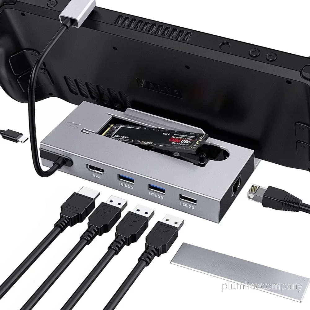NÖRDIC Steam Deck dockningsstation 1 till 7 – 1xHDMI 2.0 (4K60Hz), 1xM.2 SSD, 1xUSB-C PD 100W, 2xUSB-A 3.0, 1xUSB-A 2.0, 1xGigabit Ethernet NÖRDIC Steam Deck dockningsstation 1 till 7 – 1xHDMI 2.0 (4K60Hz), 1xM.2 SSD, 1xUSB-C PD 100W, 2xUSB-A 3.0, 1xUSB-A 2.0, 1xGigabit Ethernet