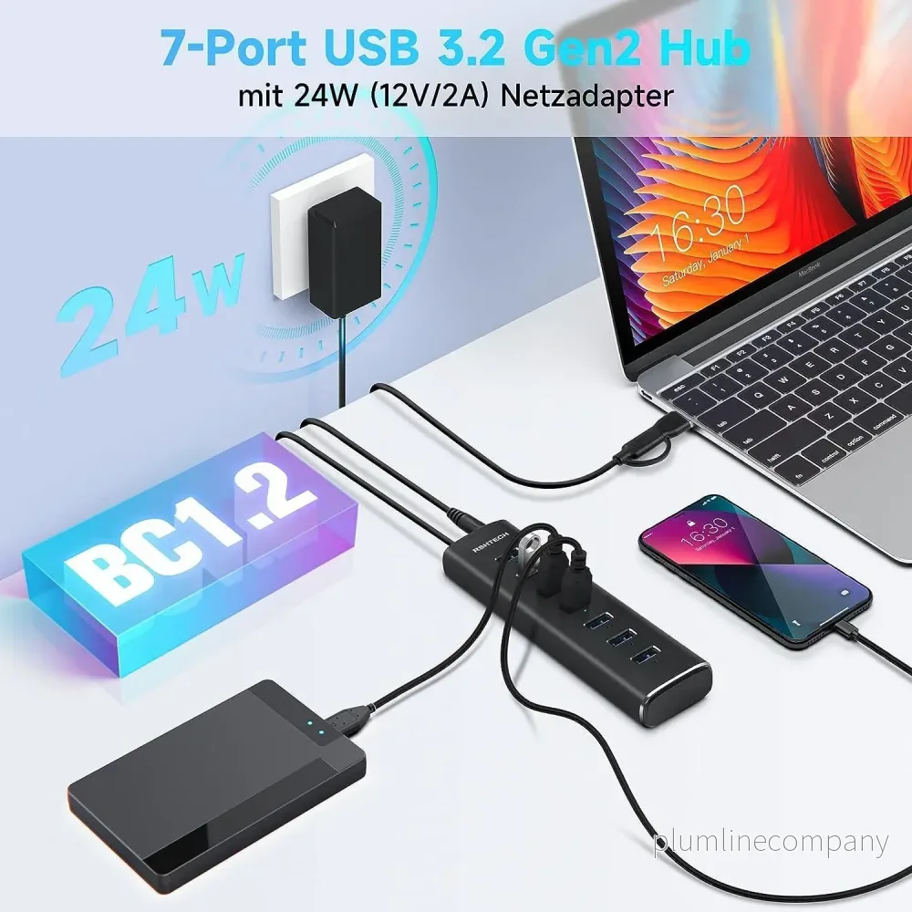 NÖRDIC GEN 3.2 USB-C och USB-A powered Hub 7ports 7x10Gbps 1m kabel individuell switch - Bild 3