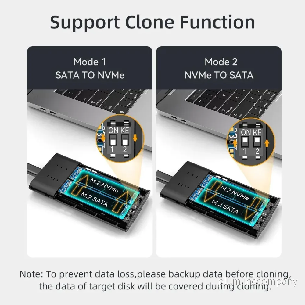 Maiwo K2022CL Extern kabinett för hårddiskkloning M.2 SATA och NVMe SSD USB3.2 10Gbps 1:1 HDD Clone - Bild 2