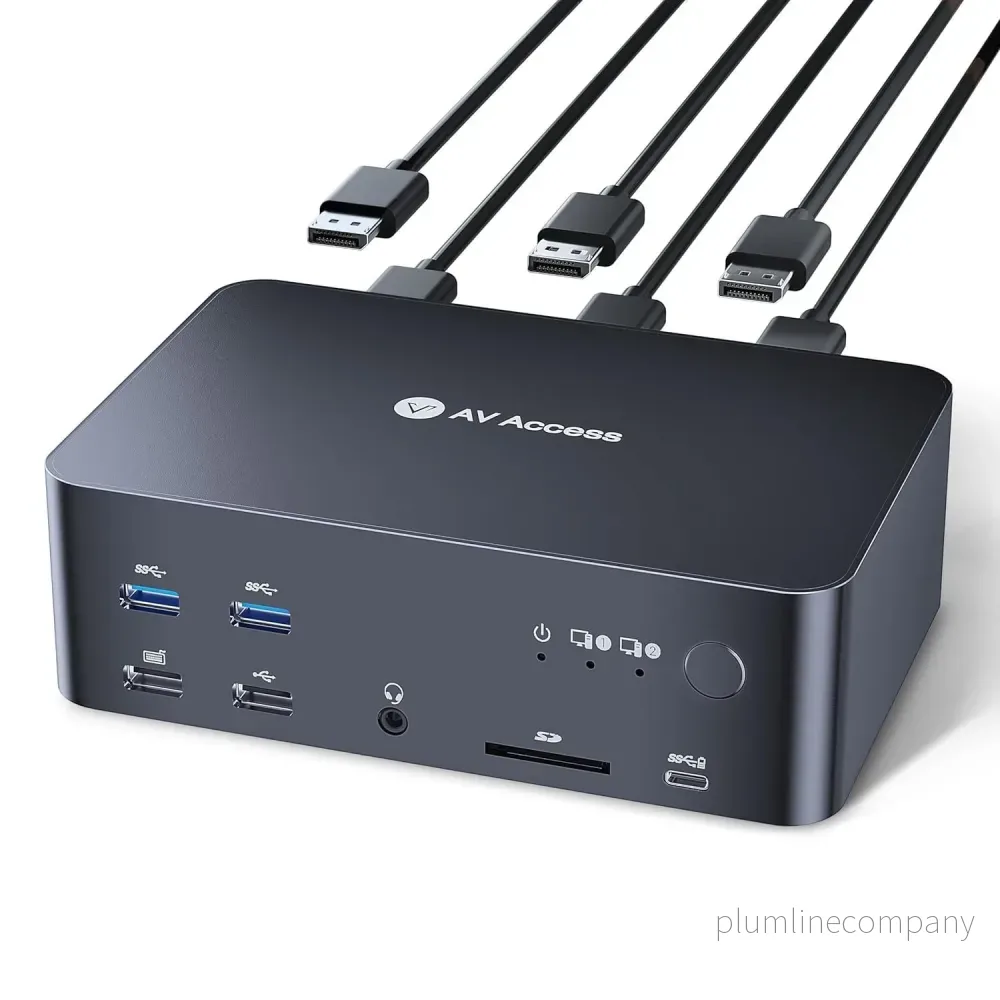 AV Access iDock D23 Dockningsstation och KVM-switch 2 till 3 DP till DP, 8K60Hz, 5x USB-A, 1x USB-C PD, 3.5mm AUX, SD-kortplats och 1Gbps ethernet AV Access iDock D23 Dockningsstation och KVM-switch 2 till 3 DP till DP, 8K60Hz, 5x USB-A, 1x USB-C PD, 3.5mm AUX, SD-kortplats och 1Gbps ethernet