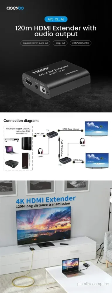 NÖRDIC HDMI Cat6 förlängning 120m 4K30Hz HD med loop EDID funktion HDMI Extension - Bild 2
