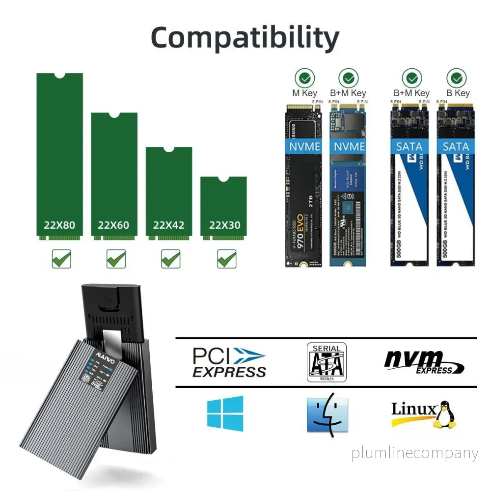 Maiwo K2022CL Extern kabinett för hårddiskkloning M.2 SATA och NVMe SSD USB3.2 10Gbps 1:1 HDD Clone - Bild 3