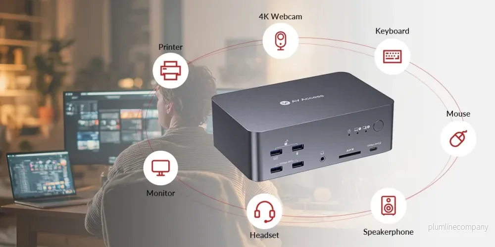 AV Access iDock B23 8K KVM-switch dockningsstation 2 till 3, stationär + bärbar dator till tre skärmar, (100W PD), 12-i-1, 8K@60Hz/4K@165Hz/1440P@240Hz - Bild 3
