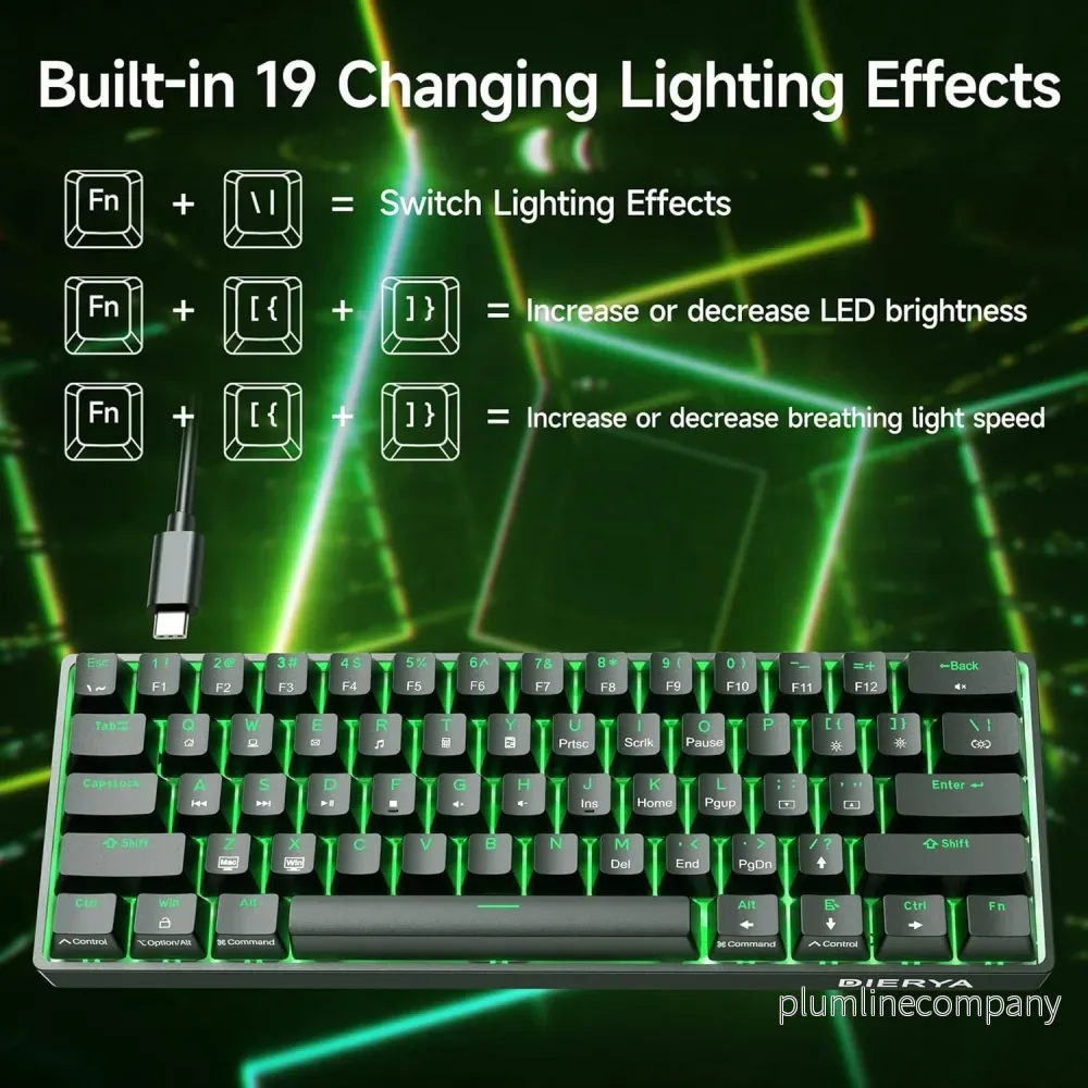 NÖRDIC 60% Trådbundet mekaniskt gaming-tangentbord med röda switches, LED-bakgrundsbelysning, ultrakompakt 61 tangenter, US-layout - Bild 3