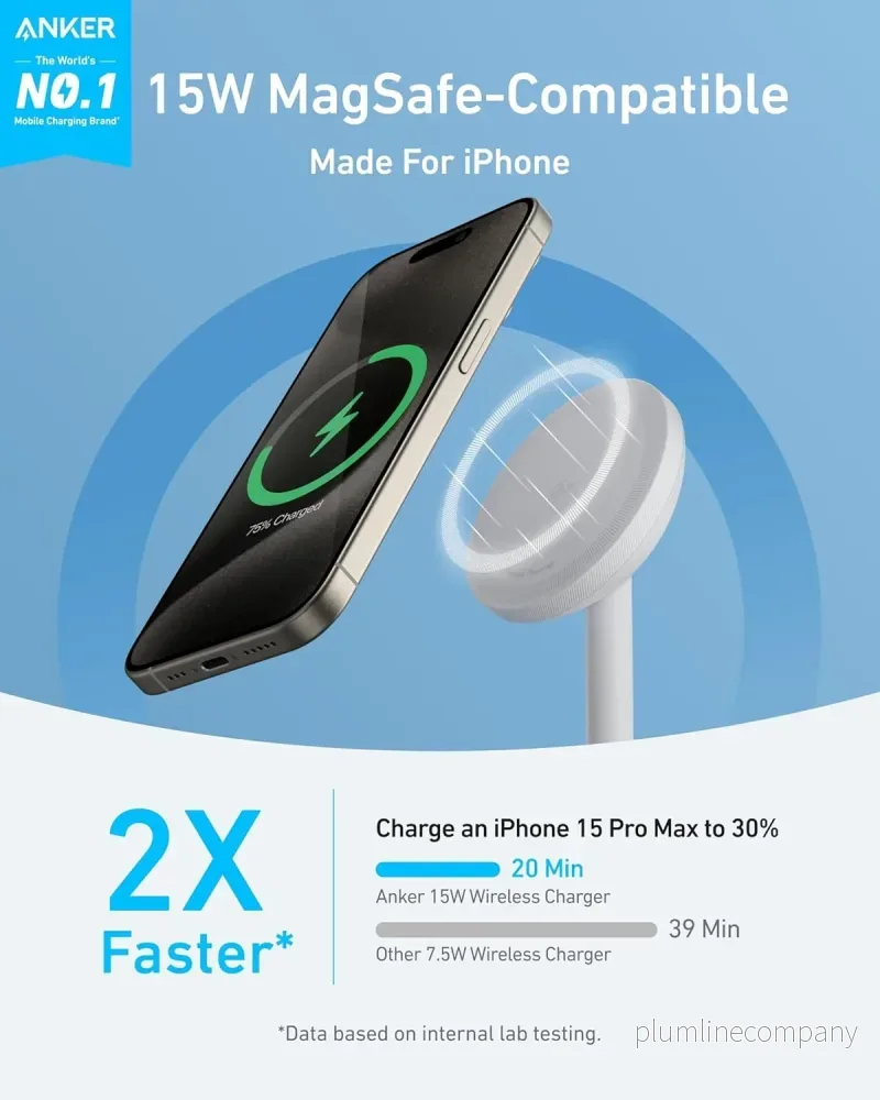 Anker MagGo 15W trådlös laddare med USB-C-kabel, Qi2 trådlös laddare, för iPhone 16/15/14/13-serien och AirPods - Bild 2