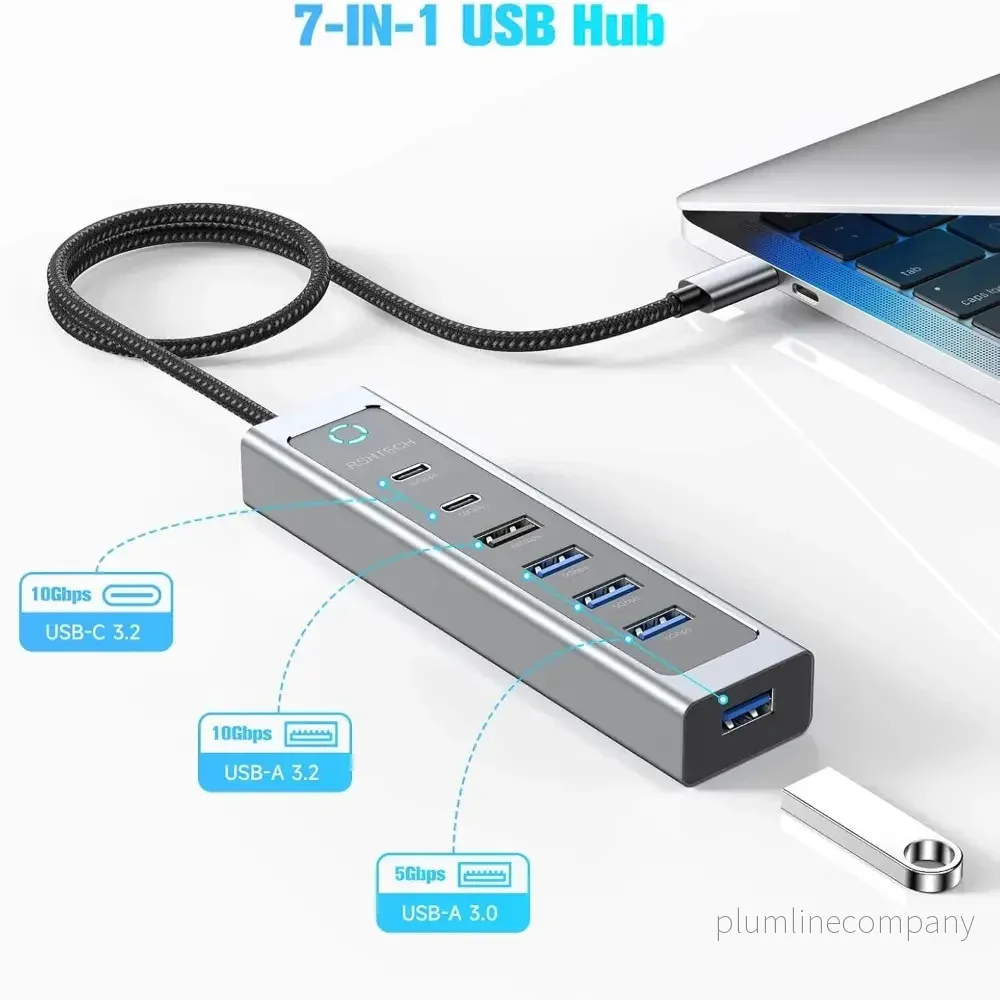 NÖRDIC USB-C Hub 2xUSB-C 10G, 1xUSB-A 10G, 4xUSB-A 5G, 60cm kabel - Bild 2