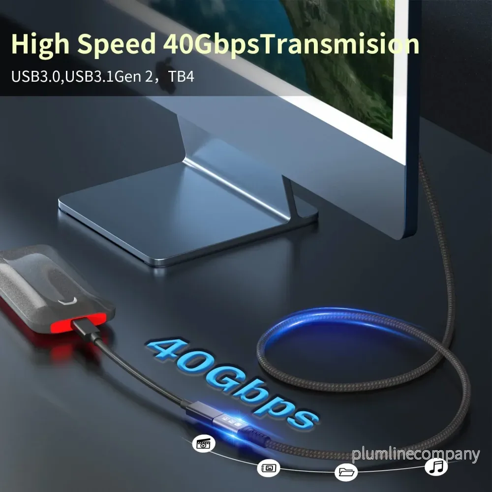 NÖRDIC 2m Thunderbolt 4 förlängningskabel, USB-C hane till hona, 100W snabbladdning, 40Gbps, 8K 60Hz - Bild 3