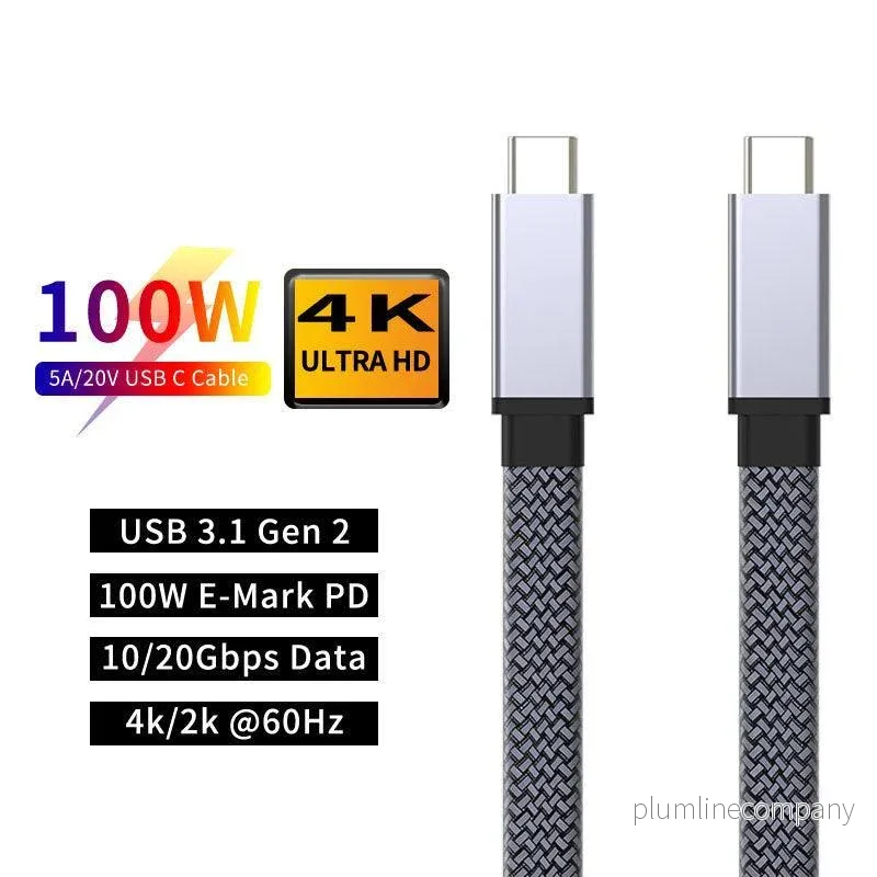 NÖRDIC 1m Platt USB3.2 Gen2 SuperSpeed USB 10Gbps USB-C till C nylonflätad kabel med Power Delivery 100W, 4K60Hz video och Emarker NÖRDIC 1m Platt USB3.2 Gen2 SuperSpeed USB 10Gbps USB-C till C nylonflätad kabel med Power Delivery 100W, 4K60Hz video och Emarker