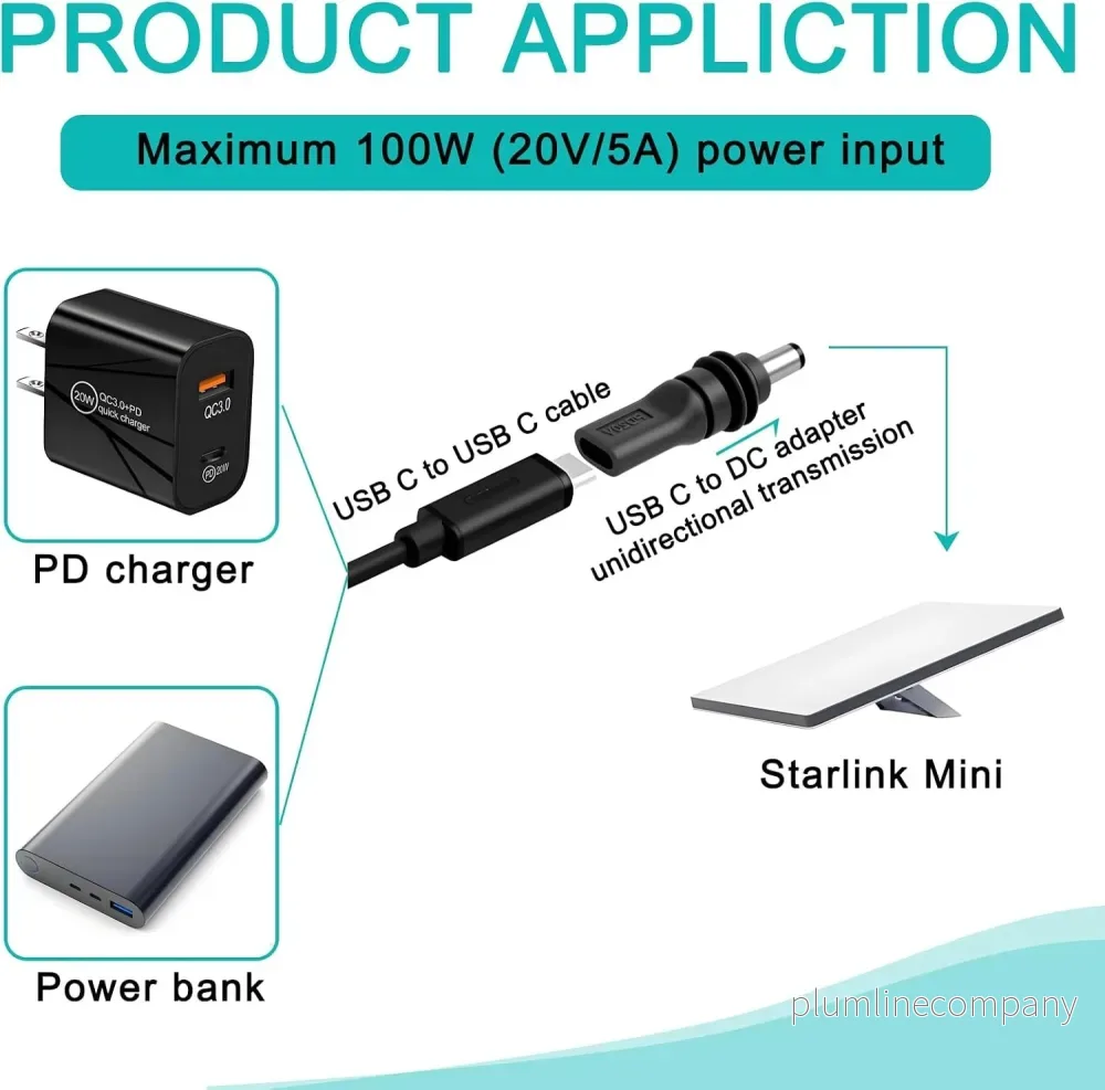 Starlink Mini-adapter USB-C PD 100W hona till DC 5,5 × 2,1 mm, vattentät - Bild 3