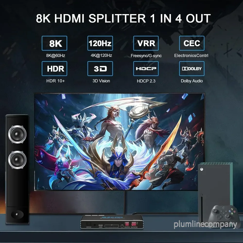 NÖRDIC 1 till 4 HDMI 2.1 Splitter 8K 60Hz 4K120Hz VRR Free-/G-Sync CEC, S/PDIF Extractor - Bild 3