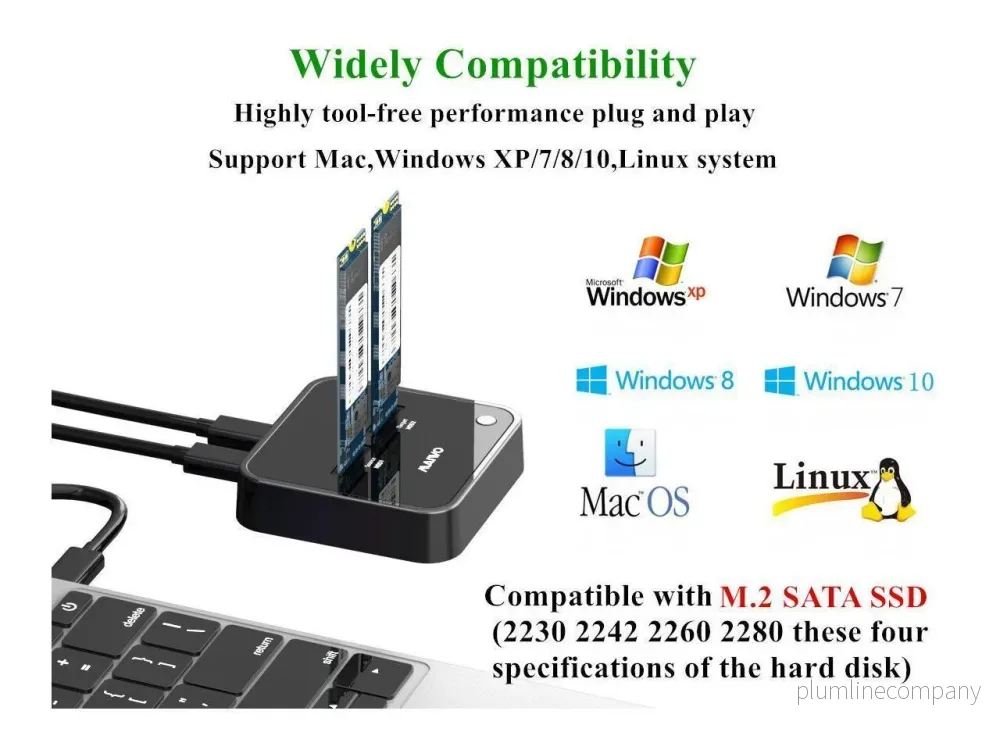 Maiwo K3016S dockingstation för hårddiskkloning of M.2 SATA SSD USB3.2 Gen1 5Gbps 1:1 B&M Key - Bild 3