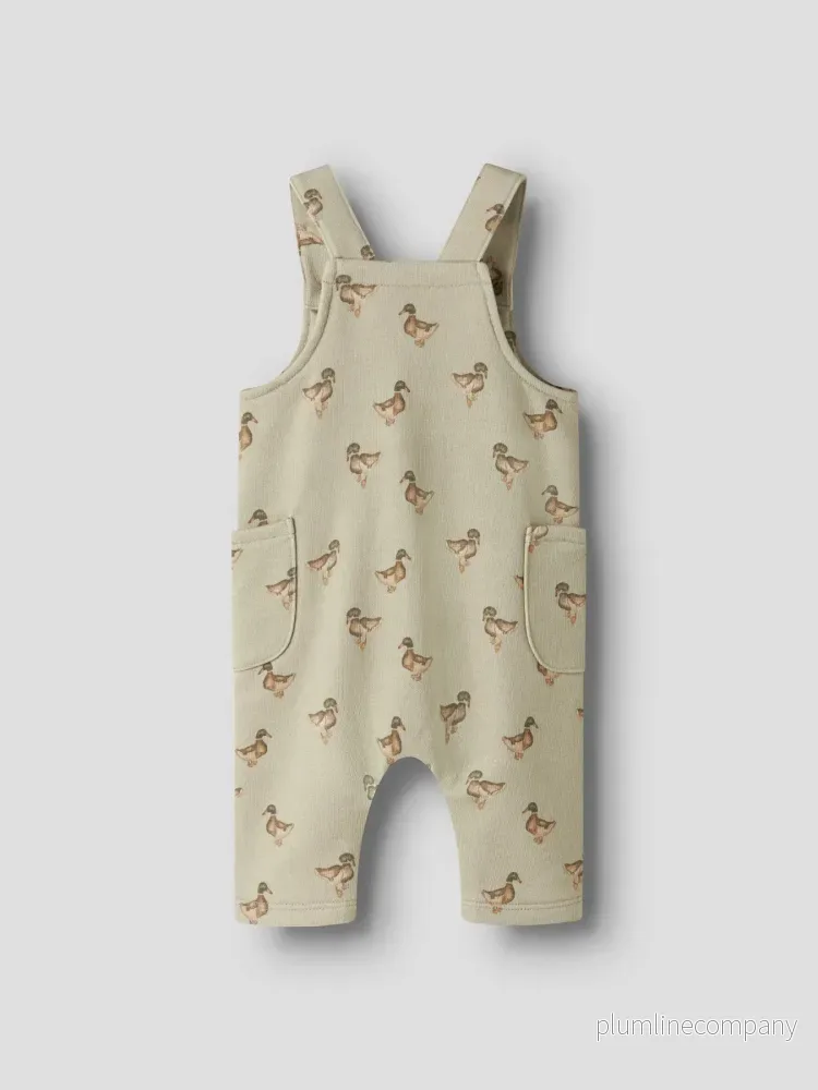 Mönstrad Hängselbyxa i Återvunnen Bomull - Moss Gray DUCK - NBMJOBO AFI LOOSE SWEAT OVERALL LIL - Bild 2