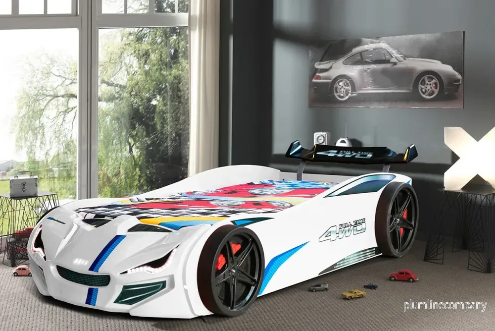 GT1 Racing bilsäng – 90×190 – LED LJUS – Vit GT1 Racing bilsäng – 90×190 – LED LJUS – Vit