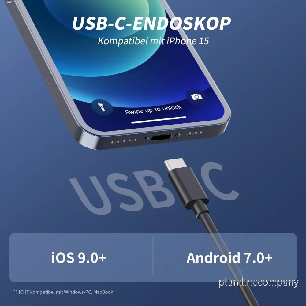 NÖRDIC 5m Endoskopkamera för mobiltelefon med ljus, 1080P HD, 8 LED-lampor, vattentät IP67, inget WiFi krävs, Android och iOS - Bild 3