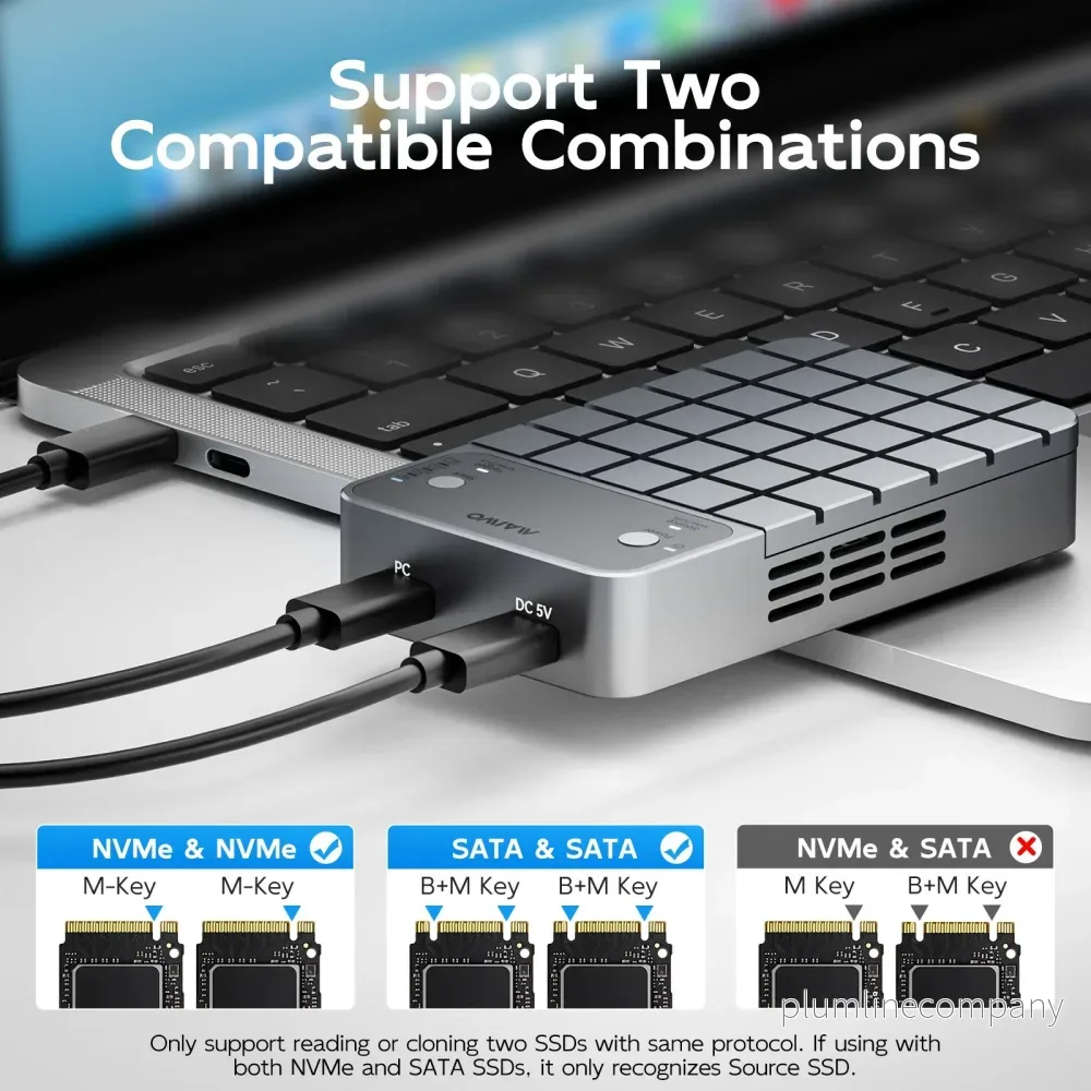 Maiwo K2042P3 Dual Bay RAID-kabinett för M.2 NVMe/SATA SSD med kloning, RAID 0 och RAID 1, USB-C 3.2 Gen2x2 20Gbps - Bild 2