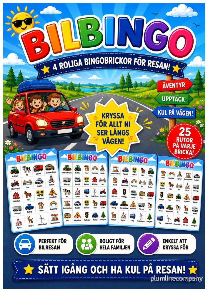 Bilbingo – 4 bingobrickor Bilbingo – 4 bingobrickor