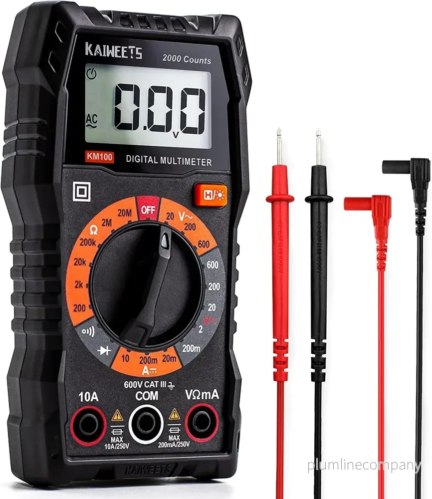 Digital multimeter, DC-/AC-voltmeter, ohm-, volt- och amperemätare samt kontinuitets- och diodspänningstestare för hushållsuttag Digital multimeter, DC-/AC-voltmeter, ohm-, volt- och amperemätare samt kontinuitets- och diodspänningstestare för hushållsuttag