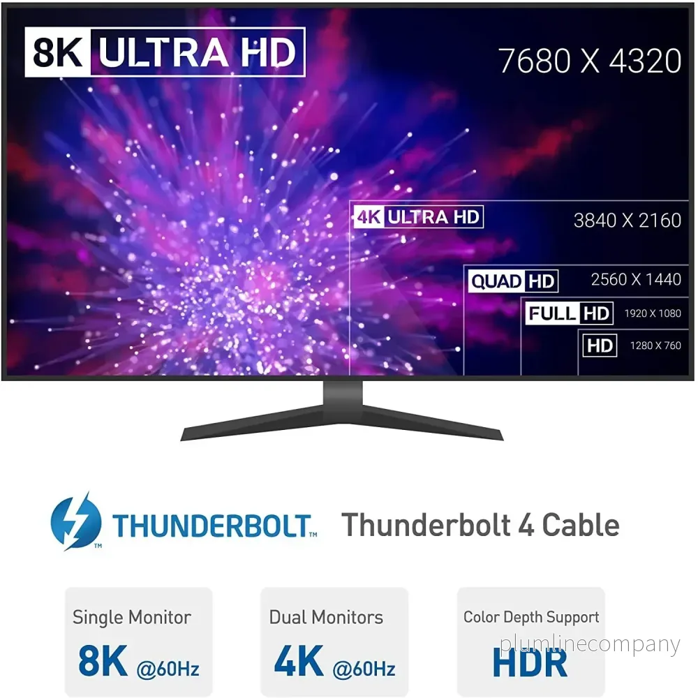 NÖRDIC 50cm Thunderbolt 4 USB-C kabel 40Gbps 100W laddning 8K video kompatibel med USB 4 och Thunderbolt 3 - Bild 3