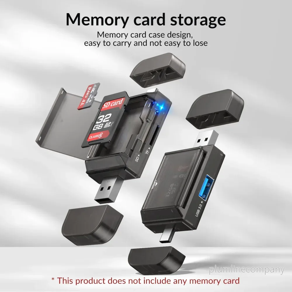 NÖRDIC USB-A, USB-C Kortläsare 2 Slot SD, Micro SD och USB-A 3.0 OTG UHS-I med kortförvaring - Bild 2