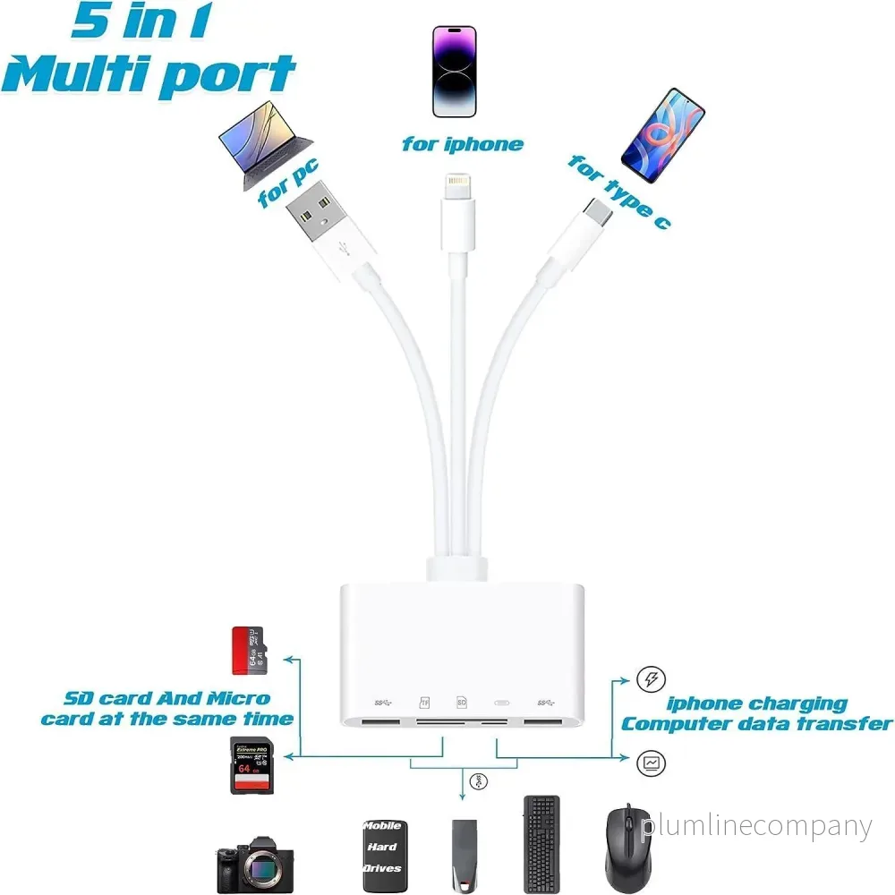 NÖRDIC USB-A, USB-C och Lightning Kortläsare 2 Slot SD, MicroSD 2xUSB-A 3.0 1xLightning UHS-I - Bild 2