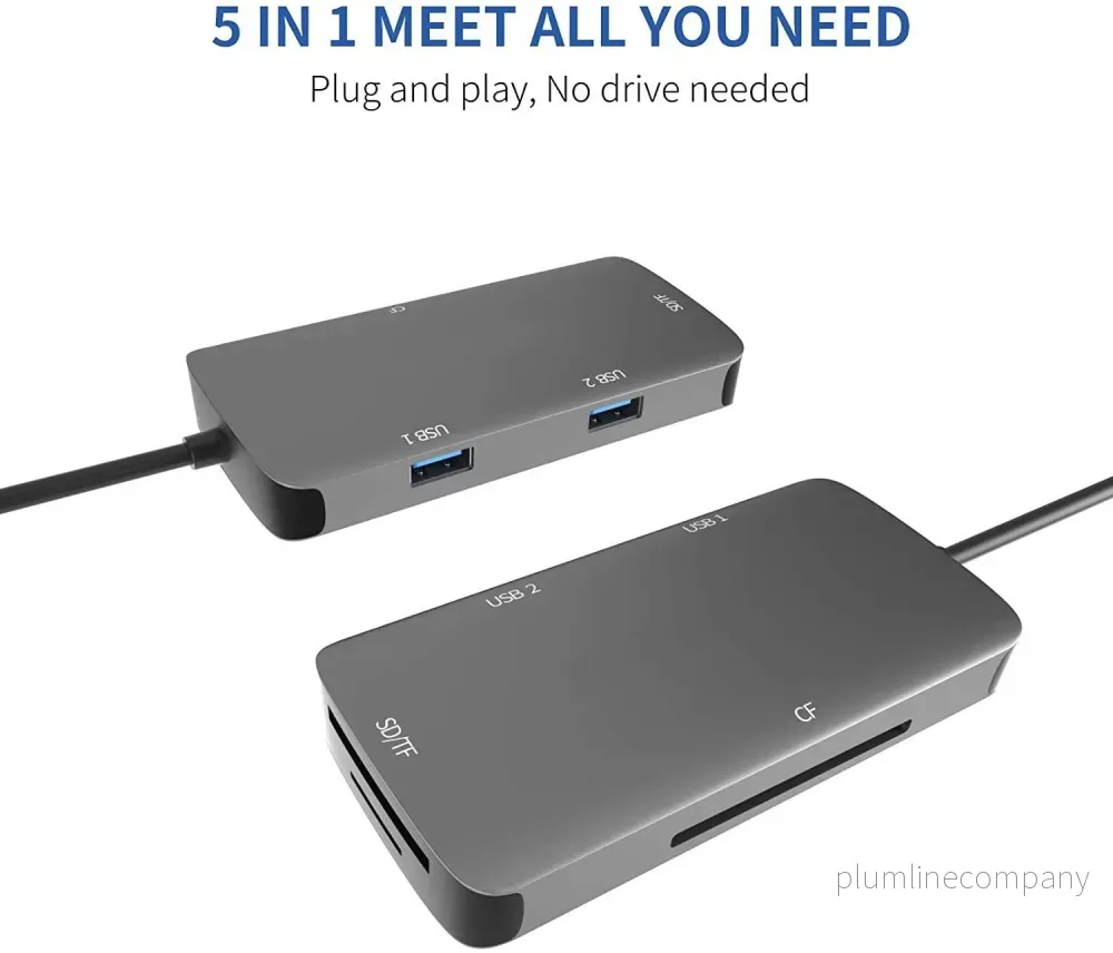 NÖRDIC 1 till 5 USB-C adapter SD/TF och CF kortläsare med 2xUSB3.0 upp till 5Gbps UHS-I - Bild 2