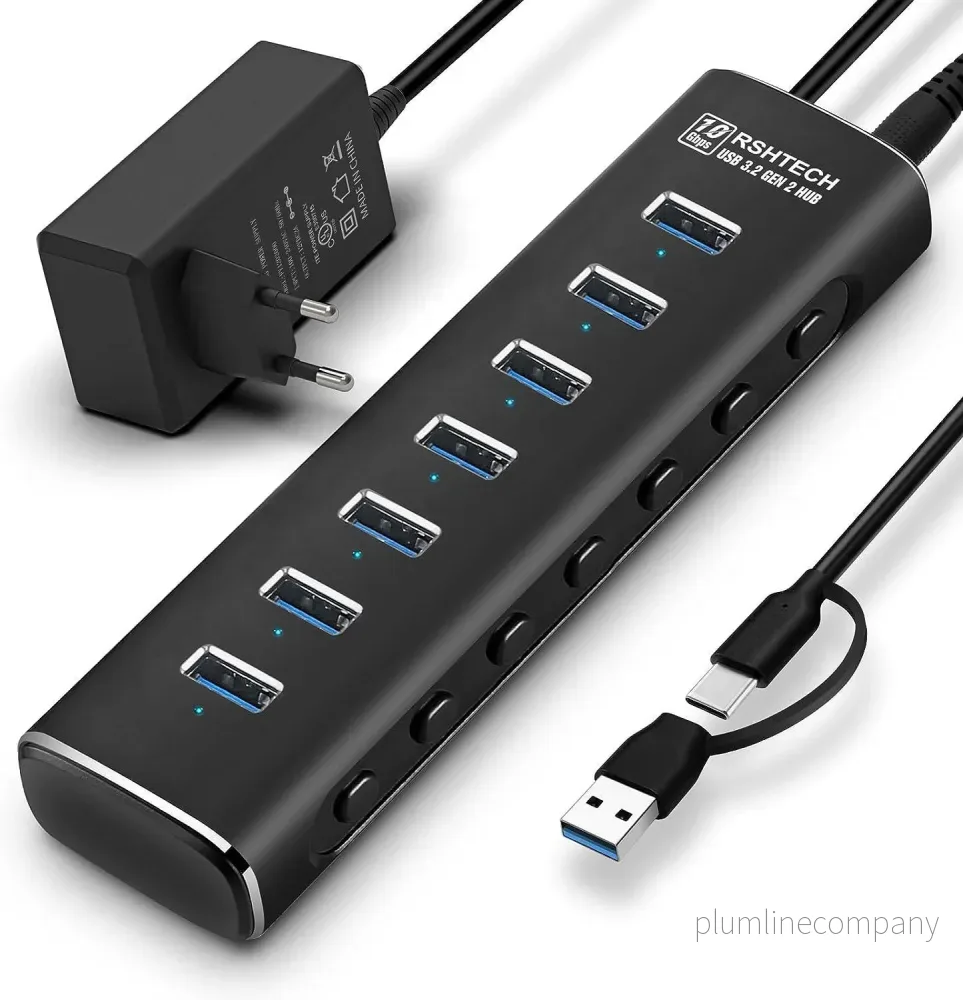 NÖRDIC GEN 3.2 USB-C och USB-A powered Hub 7ports 7x10Gbps 1m kabel individuell switch NÖRDIC GEN 3.2 USB-C och USB-A powered Hub 7ports 7x10Gbps 1m kabel individuell switch