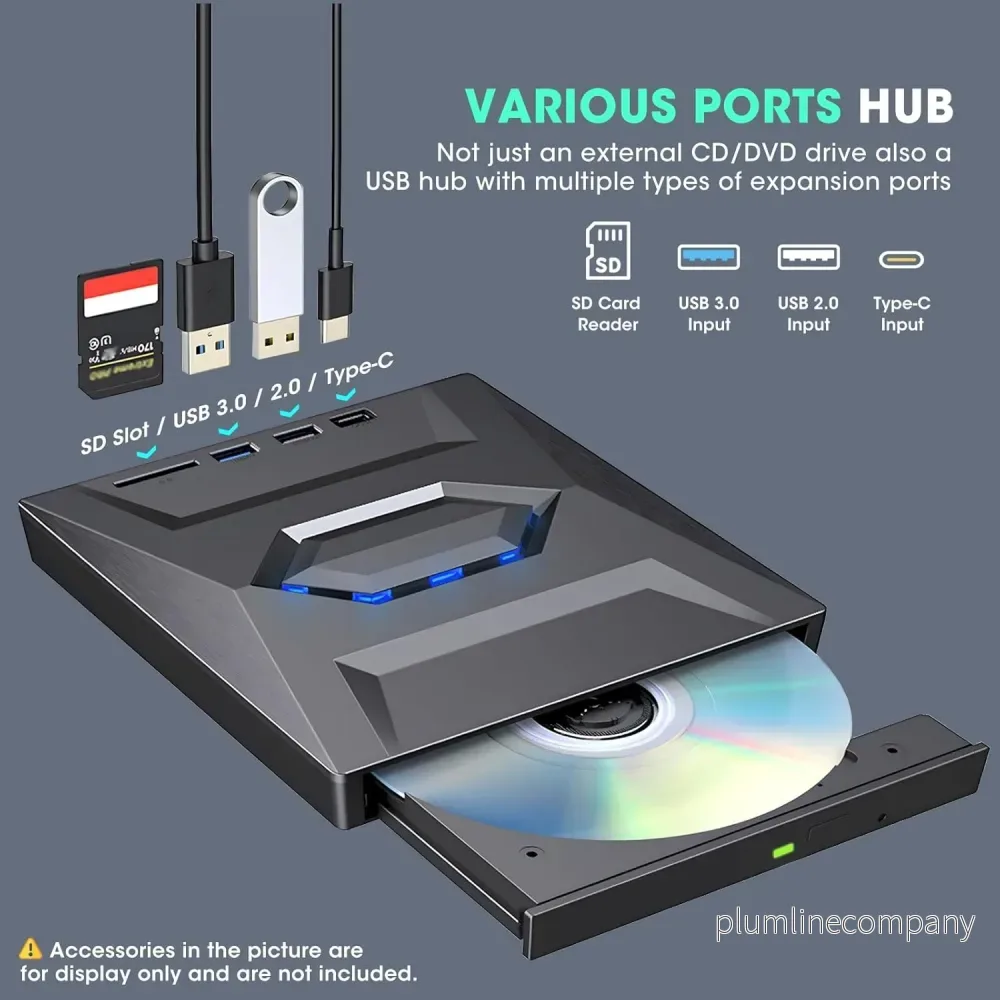 NÖRDIC Bärbar CD Brännare och spelare och USB-hubb med SD-kortläsare 2xUSB-A 1xUSB-C - Bild 2