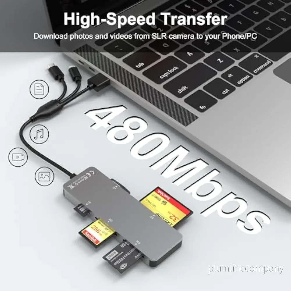 NÖRDIC USB-A, USB-C, Lightning Kortläsare 5 Slot CF, SD, MicroSD, MS, XD UHS-I - Bild 3