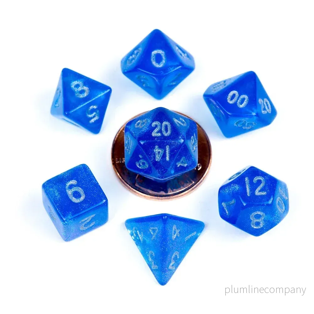 FanRoll Mini Dice Set Stardust Blue med Silver Numbers (7) - Bild 2