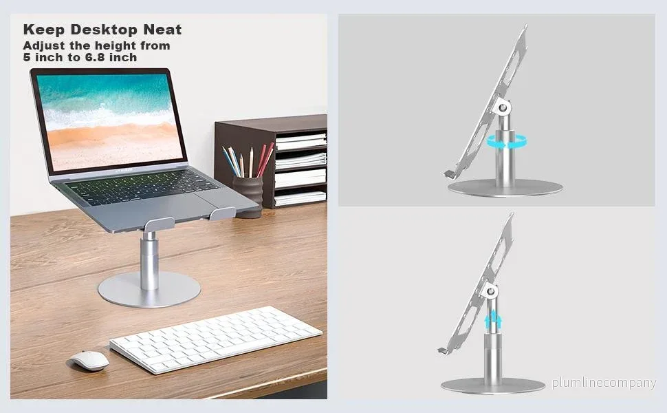 NÖRDIC Vridbart stativ för bärbara datorer i aluminium, justerbar höjd Ergonomiskt datorställ med 360 roterande, - Bild 3