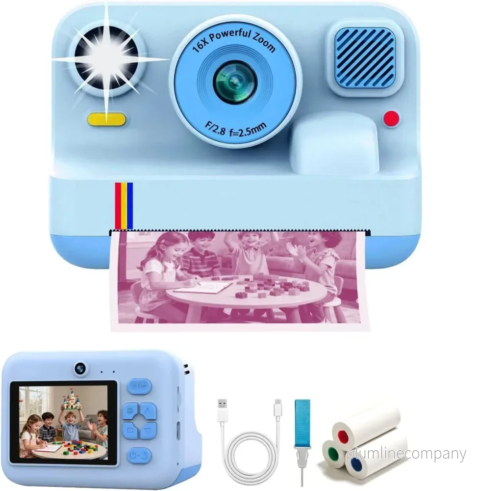 NÖRDIC 2,4″ HD Instant-kamera, Mini kamera med fotoutskrift/videoinspelning, kompatibel app, Blå