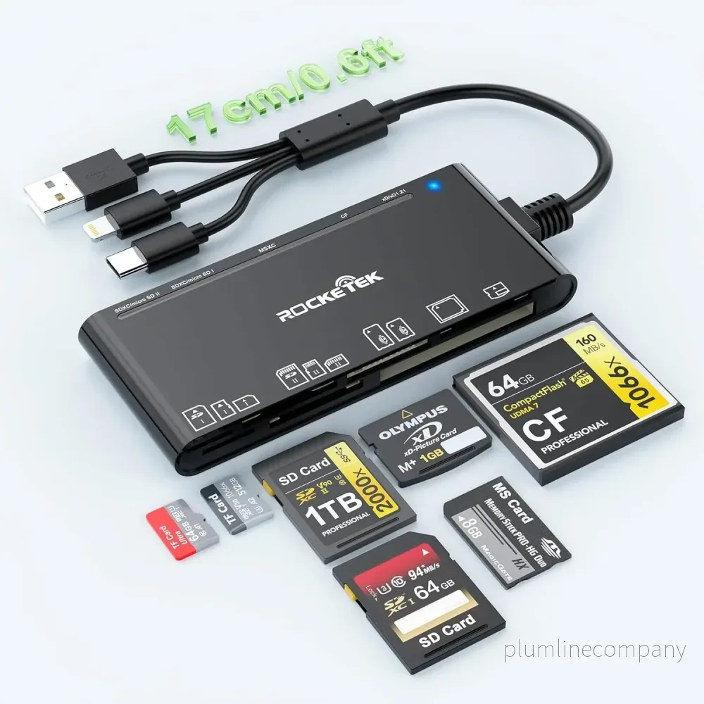 NÖRDIC USB-A, USB-C, Lightning USB3.0 Multi-Kortläsare 7 Slot 1xCF, 2xSD, 2xMicroSD, 1xMS, 1xXD UHS-I NÖRDIC USB-A, USB-C, Lightning USB3.0 Multi-Kortläsare 7 Slot 1xCF, 2xSD, 2xMicroSD, 1xMS, 1xXD UHS-I